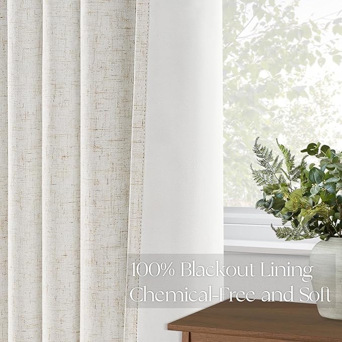 Topfinel 102 Inches Long Custom Blackout Linen Curtains, Pinch Pleated Noise Cancelling Curtains with Pin Hooks for Traverse Rods, Burlap Viral Drapes 2 Panels for Living Room Master Bedroom