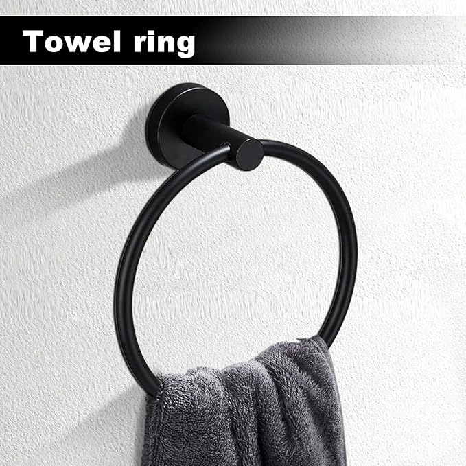 8 Pieces Bathroom Towel Rack Set, Includes 2PCS 23.6 inch Towel bar, 2PCS Towel Hook, 2 PCS Towel Ring, 2PCS Toilet Paper Holder-Matte Black Bathroom Accessories Sets