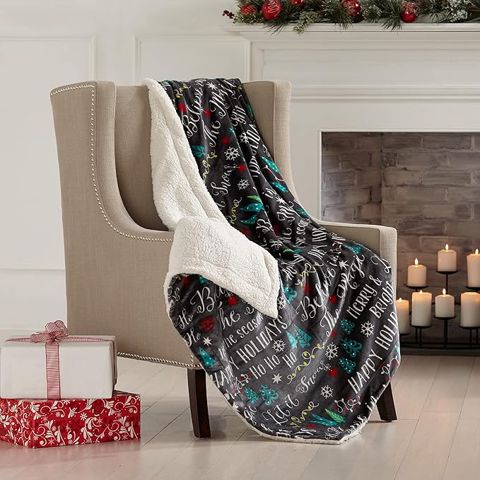 Great Bay Home Soft Velvet Plush and Sherpa Fleece 50" x 60" Holiday Throw Blanket | Christmas Throw for Sofa and Bed | Cozy & Warm Plush Throw Blanket | Holiday Blankets and Throws Eve Collection