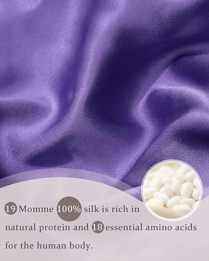 100% Mulberry Silk Bonnet for Sleeping Women Double Layer Silk Hair Bonnet Natural Silk Sleep Cap with Elastic Reversible Hair Wrap (Violet + Wisteria)