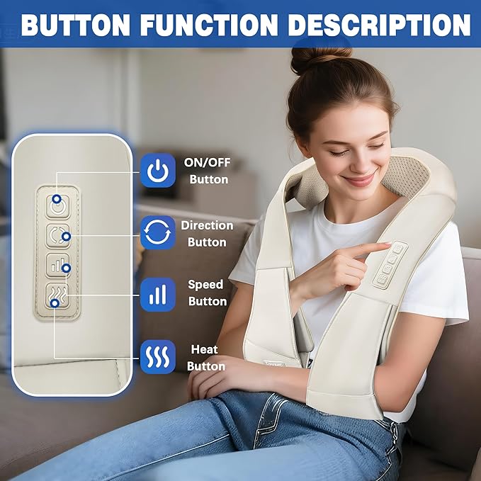 Joyset Shiatsu Neck and Back Massager with Heat,Electric Shoulder Massager for Pain Relief Deep Tissue,3D Kneading Massage with Cloth Cover Easy to Clean Best Gift for Men Women Parents (Khaki)