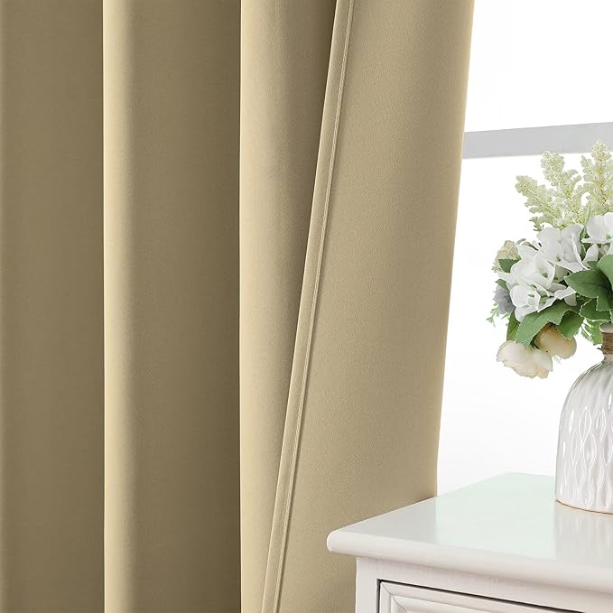 CUCRAF Beige Blackout Curtains 84 inch Length 2 Panels Set, Rod Pocket Room Darkening Drapes for Bedroom Living Room, Insulated Thermal Light Blocking Window Curtain (W52 x L84 Inch)