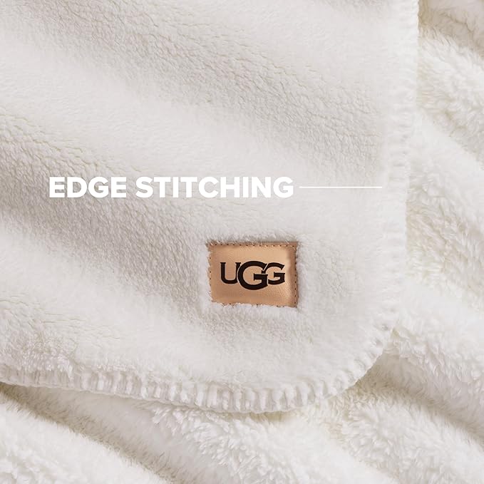 UGG Plush King Size Blanket for Bed, Fleece Soft Fuzzy Blanket, Luxury Warm Extra Large Throw for Couch, Washable Hypoallergenic Bedding California King Bed, 110" x 90", White Snow (Whitecap)