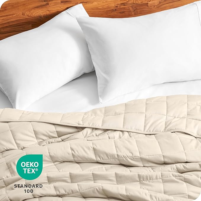 Bare Home Weighted Blanket Queen Size 22lb (60" x 80") for Adults - All-Natural 100% Cotton - Premium Heavy Blanket Nontoxic Glass Beads (Sand, 60"x80")