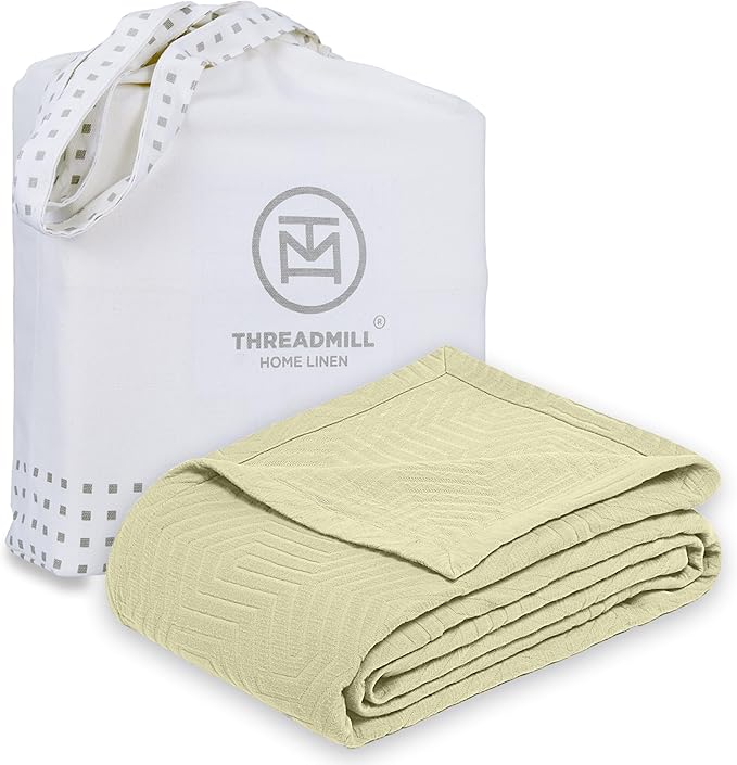 Threadmill Luxury Cotton Blankets for Twin Size Bed | All-Season 100% Cotton Twin Blanket for Bed | Aster Jacquard Lightweight, Soft & Cozy Coverlet, 350GSM, 68x90 inches | Sage Green