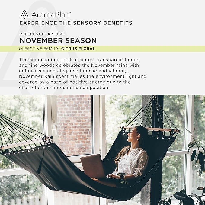AromaPlan Hotel Scents November Season 5 Fl Oz (148ml), Home Luxury Aroma & Hotel Fragrance Diffuser Oil- Hotel Diffuser Oil for Aromatherapy- USA Made, Bigger Bottle, Bolder Aroma & Longer Lasting