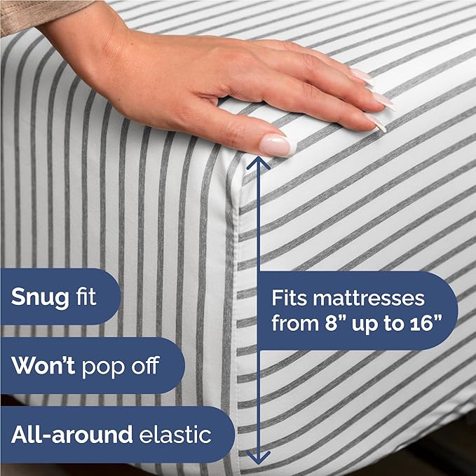 Twin XL Size 3 Piece Sheet Set - Comfy Breathable & Cooling Bed Sheets Set - Hotel Luxury Bedding for Women, Men, Kids, Teens, Boys & Girls - Deep Pockets and Wrinkle Free - Oeko-Tex - Grey Stripes 2