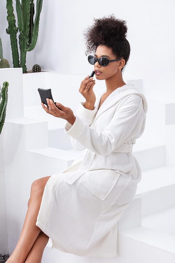 SEYANTE Organic Turkish Cotton Terry Hooded Kimono Bathrobe, Robe for Women