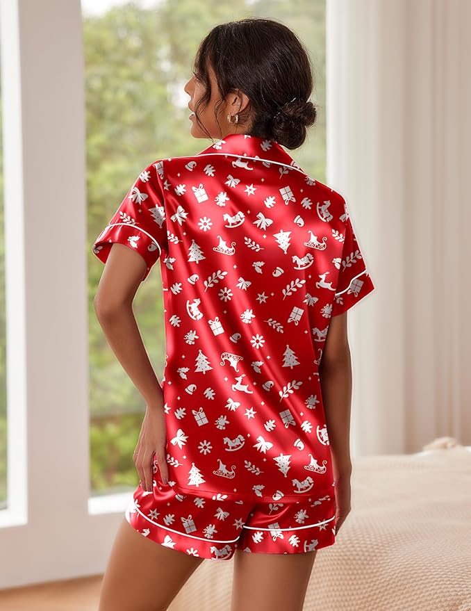 Ekouaer Pajamas for Women Set Silk Satin Pjs Shorts Sleepwear 2 Piece Loungewear S-XXL