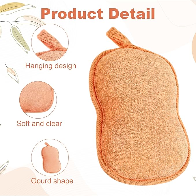 2Pcs Bath Sponge, Ultra Soft Absorbent Sponge for Bathing, Exfoliating Shower Loofah Sponges Bathing Tool for Men Women Body Skin(Green+Orange)