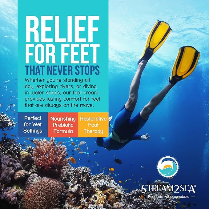 STREAM 2 SEA Active Foot Cream, Intensive Support for Active & Often Wet Feet - Softens Cracked Heels, Calluses & Dry Skin, Enriched with Neem and Tea Tree, Fast-absorbing and Non-greasy - 3 Fl oz