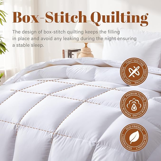 Cosybay Full Size Feather Down Fiber Comforter - Ultra Soft 100% Cotton Duvet Insert, All Season Hotel Luxury Bedding with Corner Tabs, 82"x86" White