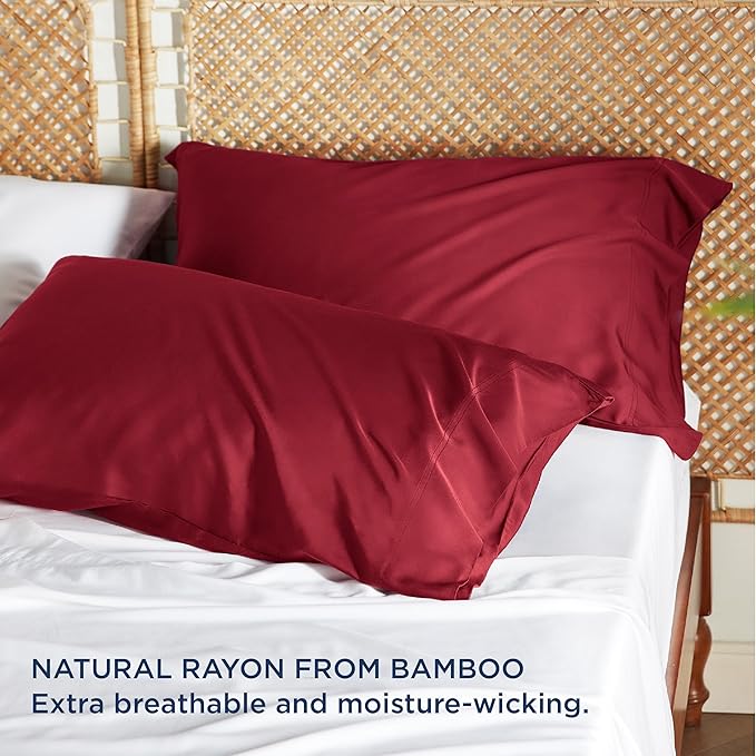 Bedsure King Size Pillow Cases Set of 2, Cooling Pillow Cases King, Rayon Derived from Bamboo Red Pillowcases, Breathable & Silky Soft Cool Bedding Pillow Covers with Envelope Closure, 20x36 Inches