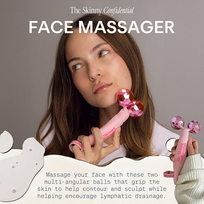 The Skinny Confidential Face Roller - Pink Balls Eye & Facial Roller Massager - Face Massage Tools Skincare for Wrinkles & Fine Lines, Sculpt, Contour, Tighten & De-Puff Skin