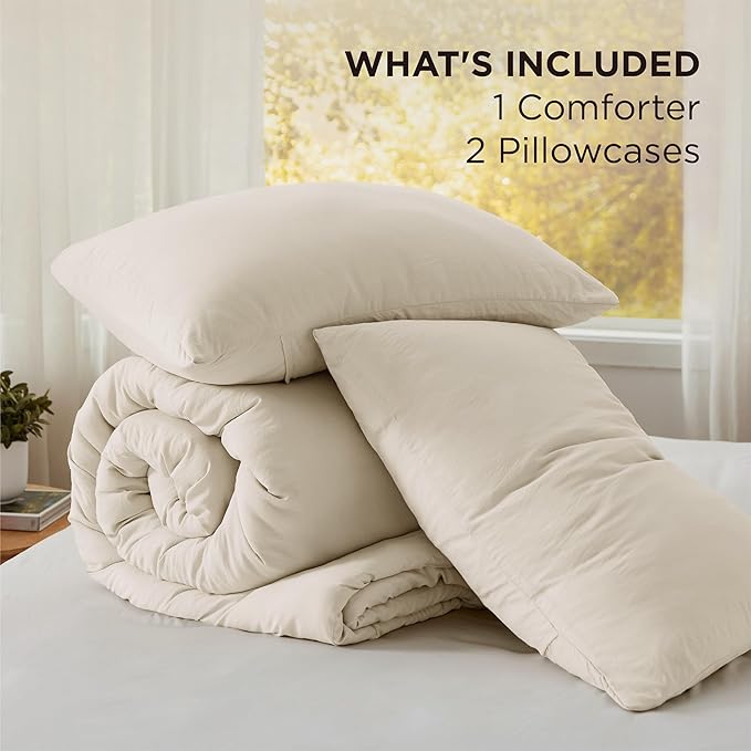 Bedsure Super King Size Comforter Set, Cream Soft Prewashed Bedding for All Seasons, 3 Pieces GentleSoft™ Bed Set, 1 Lightweight Comforter (120"x120") and 2 Pillowcases (20"x36")