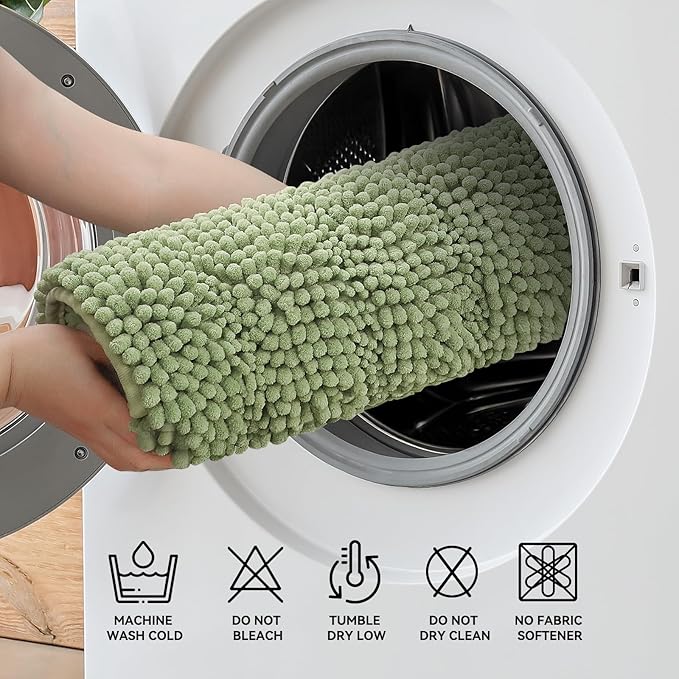 Bcoimo 48"×24" Chenille Bath Mat – Non-Slip with Backing Bath Rug Ultra-Absorbent and Machine Washable Bathroom Mat Quick-Dry Design. Ideal for Bathroom and Tub Areas