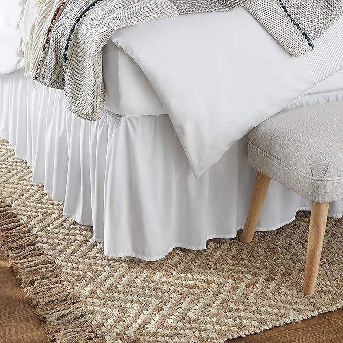 KRISHNA Ruffled Bed Skirt with Split Corners King, 100% Microfiber Hotel Quality, 28 Inch Drop Dust Ruffle Gathered Bedskirt with Platform, 78" x 80", White