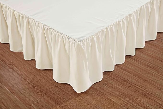 Sheets & Beyond Wrap Around Solid Microfiber Luxury Hotel Quality Fabric Bedroom Gathered Ruffled Bedding Bed Skirt 14 Inch Drop (Twin, Beige)