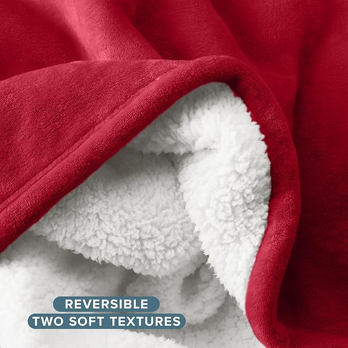 Bare Home Sherpa Fleece Blanket - Full/Queen Size - Blanket for Bed, Sofa, and Couch - Warm & Lightweight - Fluffy & Soft - Reversible (Full/Queen, Red)