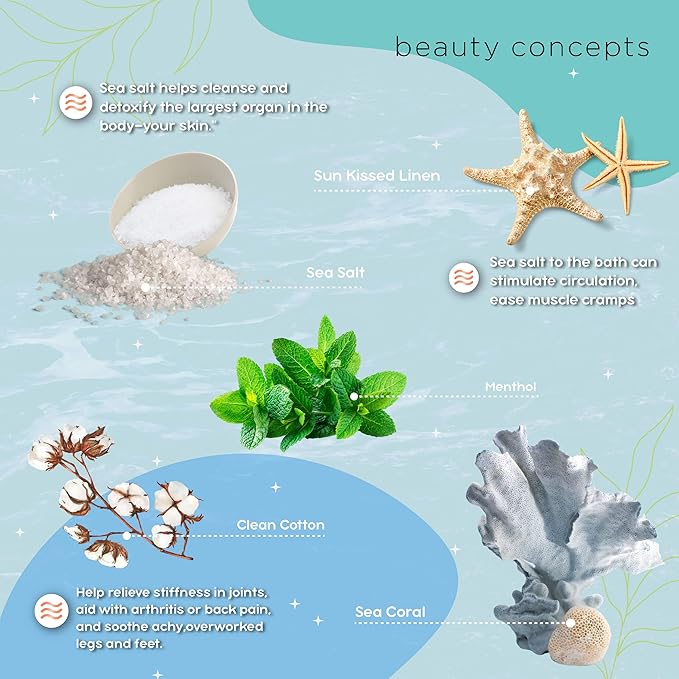 B.C. Beauty Concepts Aromatherapy Bath Salts- Epsom Salts for Soaking, Relaxing Bath Spa Set, Scented in Vanilla Almond, Shea Butter, Sweet Mint, Honey Rose, and Lavender, Relaxing Beach