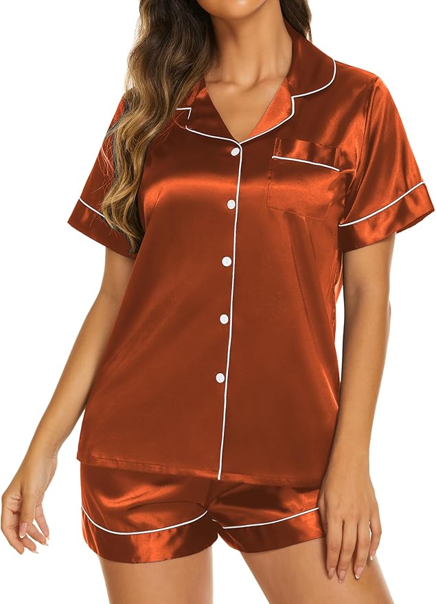 Ekouaer Pajamas for Women Set Silk Satin Pjs Shorts Sleepwear 2 Piece Loungewear S-XXL