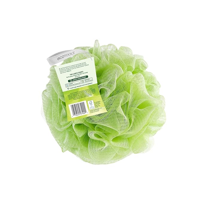 EcoTools Delicate EcoPouf Bath Sponge, Made With Recycled Materials, Exfoliating Bath Pouf, Loofah for Shower & Bath, In Assorted Colors, Green, White, Pink, and Gray, Perfect for Men & Women, 6 Count