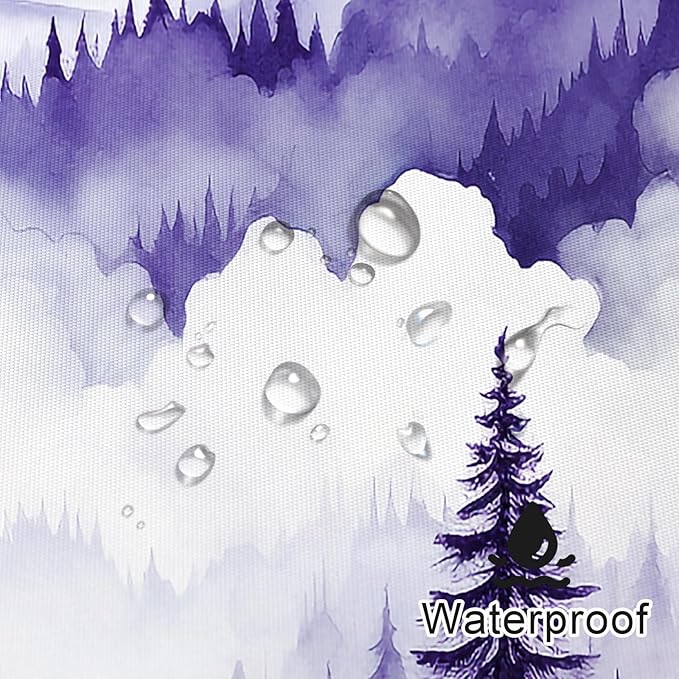 Purple Small Stall Misty Pine Forest Shower Curtain 36 x 72, Mountain Foggy Woodland Scenery Tree Narrow Half Size Shower Curtains for Bathroom, Abstract Waterproof Nature-Themed Decor