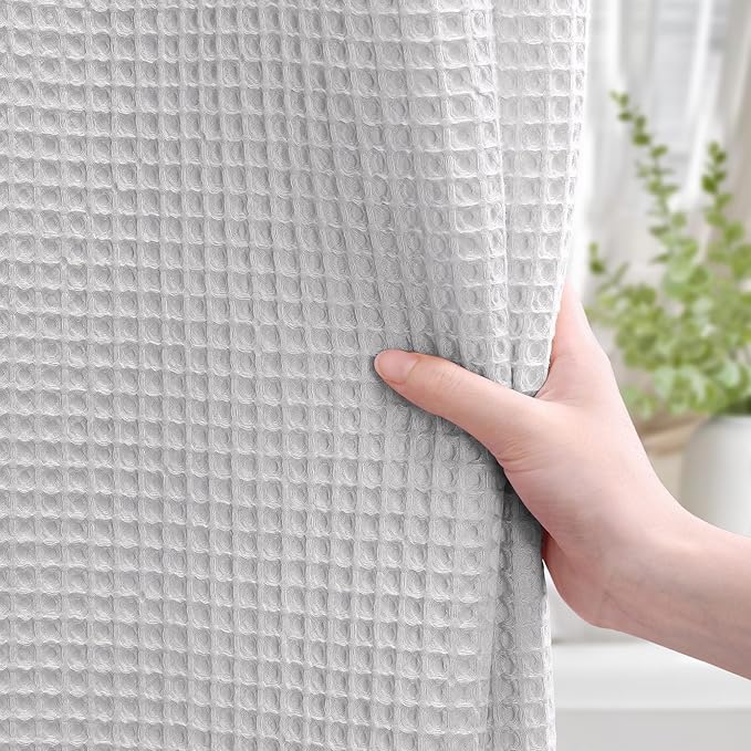 Waffle Weave Shower Curtain - Light Grey Cotton Fabric Texture Heavyweight Shower Curtain for Bathroom,Washable,72Wx75L