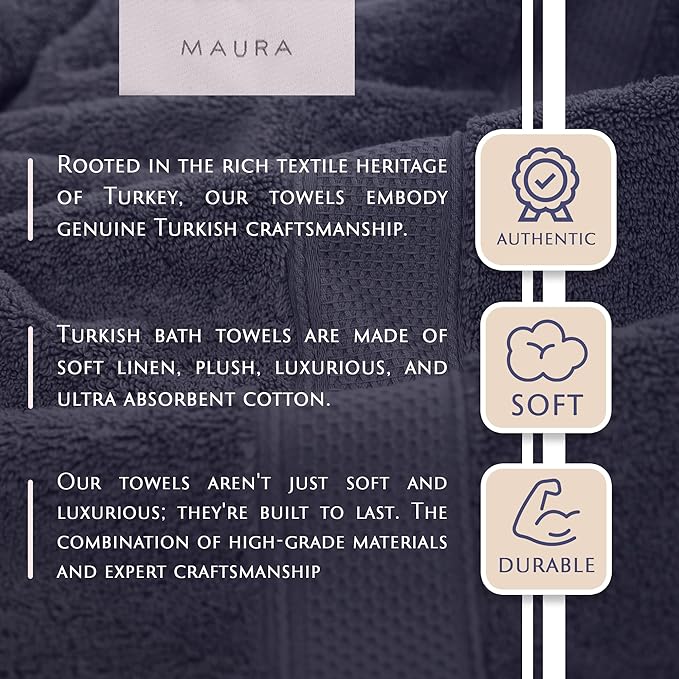 MAURA 6-Pack Premium Turkish Washcloth Set - Ultimate Luxury with Soft, Thick, Super Absorbent, and Oversized Cotton Face Towels - Ideal for a Hotel & Spa Quality Experience in Classic Denim Blue