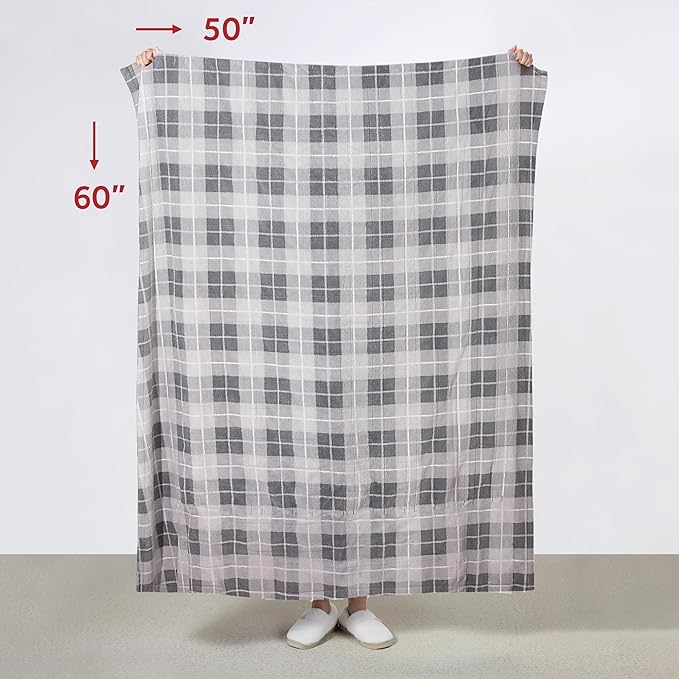 Sunbeam Electric Throw Royal Luxe Microplush Heated Blanket, 4 Heat Settings, 4-Hour Auto Shut-Off, Fast Heating, Warm and Cozy, Grey Rodeen Plaid, 50" x 60"