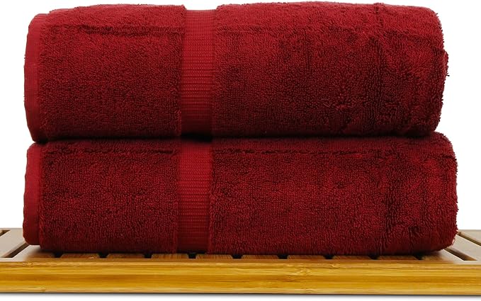 Luxury Hotel & Spa Ultra Soft Bath Towels 100% Turkish Cotton - Cranberry - Set of 2