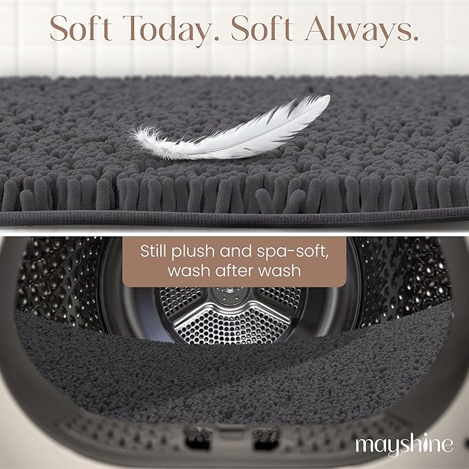 MAYSHINE Plush Shaggy Chenille Bath Mat | Extra Soft, Super Absorbent, Non-Slip Bathroom Rug | Fluffy Microfiber, Area Rug Sets for Bathroom Floor, Kitchen, Living Room | 71"x31" | Charcoal Gray