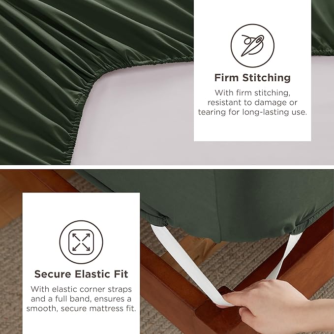 Bedsure Deep Pocket Queen Sheets Set - Fits Mattresses Up to 21 Inches Thick - 4 Piece GentleSoft Bed Sheets, Moisture Wicking, Soft & Cooling Bedsheet & Pillowcases, Easy & Secure Fit, Olive Green
