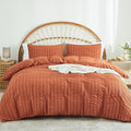 AveLom Terracotta Seersucker Duvet Cover Set Queen Size (90 x 90 inches), 3 Pieces (1 Duvet Cover + 2 Pillow Cases), Ultra Soft Washed Microfiber, Textured Duvet Cover with Zipper Closure, Corner Ties