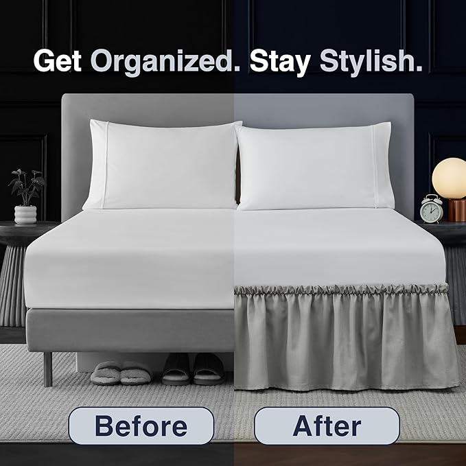 Bed Skirt Full Bed Skirt Wrap Around Ruffled Box Spring Cover, Easy Install, Washable 15" Drop Elastic Dust Ruffle by Casual Living, 54-inch x 75-inch, Grey