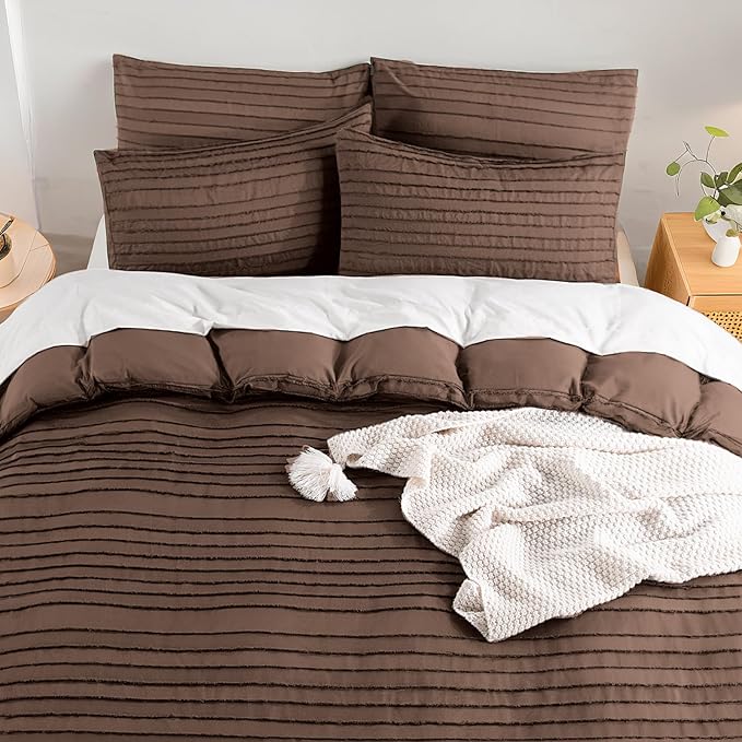 NEXHOME PRO Twin Duvet Cover, Blue 2 Pieces Boho Tufted Twin Size Duvet Cover Set, Soft and Lightweight Microfiber Comforter Cover Set for All Season(Dark Brown,66 x 90)-No Comforter