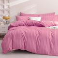 JELLYMONI Duvet Cover King Size Bright Pink - 3PCS Boho Striped Duvet Cover Set Polyester Tufted Bohemian Textured Comforter Cover with Corner Ties & Zipper Closure