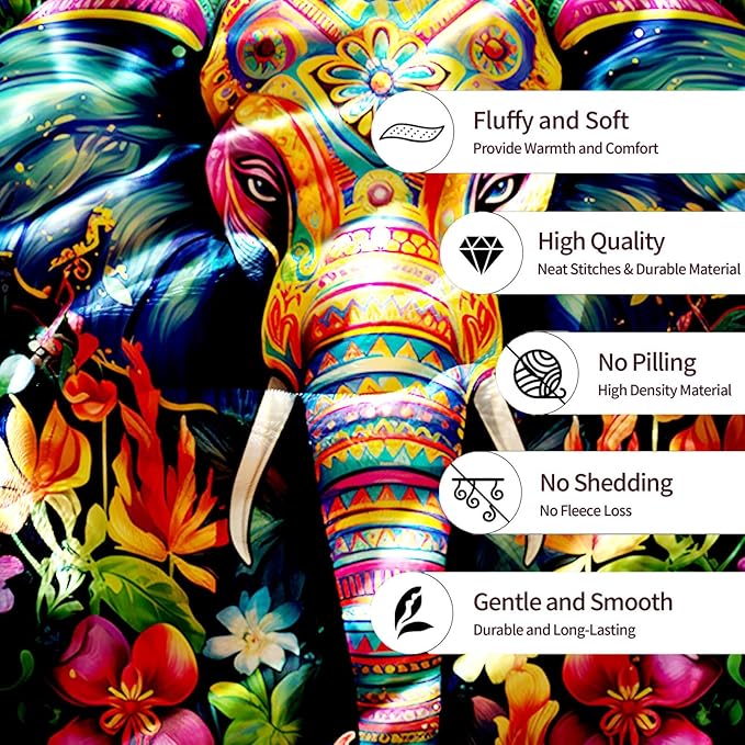 Elephant Throw Blanket, Elephant Gifts for Women Men Adults, Lightweight Soft Fleece Decor, Printed, Washable, No-Pilling, 40x50 inches