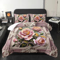 Pink and White Flower Queen Size Comforter Set，Flower Bed Bedding for Kids Queen Size