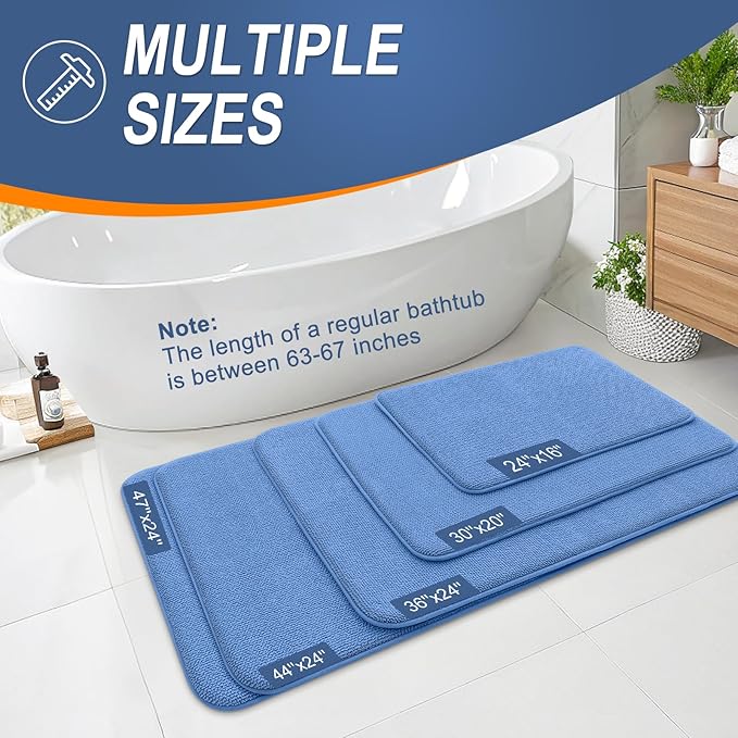 OLANLY Thick Memory Foam Bath Mat Rug 36x24, Extra Soft Absorbent Bathroom Rug, Quick Dry Bath Mat, Non-Slip, Machine Washable Carpet for Floor, Tub and Shower, Home Decor Accessories, Cornflower Blue