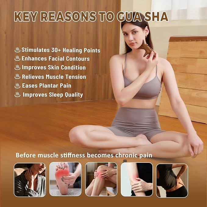 Body Gua Sha Tool Set with Rose Oil – Wood Therapy Massage Tools for Body & Face, Lymphatic Drainage Massager for Relaxation, Deep Tissue Massage & Foot Care, Self Care Gift for Women