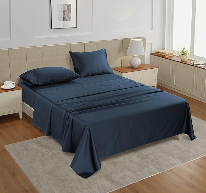 LANE LINEN 100% Cotton Sheets King Size – 450 Thread Count King Size Bed Sheets, Hotel Luxury Soft Silky Sateen Weave, Durable for Year Round Use, Fully Elasticized 15" Deep Pocket – Estate Blue