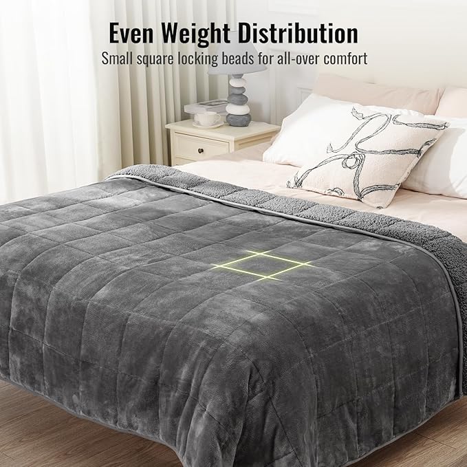 Uttermara Weighted Blanket Queen Size 15lbs 60x80 inches with Soft Plush Fleece, Cozy Warm Sherpa Snuggle Thick Heavy Blanket Great for Sleep and Calming, Grey