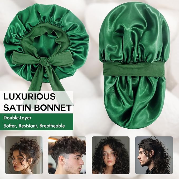 Silk Bonnet for Sleeping Women, Adjustable Soft Satin Lined Bonnet with Tie Band, Double Layer Sleep Night Cap