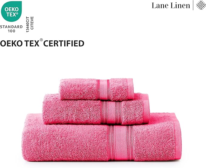 LANE LINEN 12 Pc Bath Towels Set – Ultra Soft 100% Mercerized Cotton, 4 Bath, 4 Hand Towel & 4 Wash Cloth, Zero Twist, Quick-Dry, Long-Lasting Comfort & Hotel Quality, Machine Washable – Fuchsia