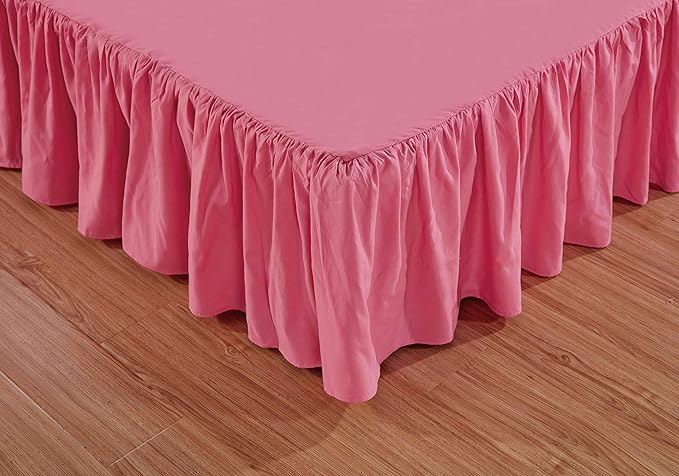 Sheets & Beyond Wrap Around Solid Microfiber Luxury Hotel Quality Fabric Bedroom Gathered Ruffled Bedding Bed Skirt 14 Inch Drop (King, Pink)