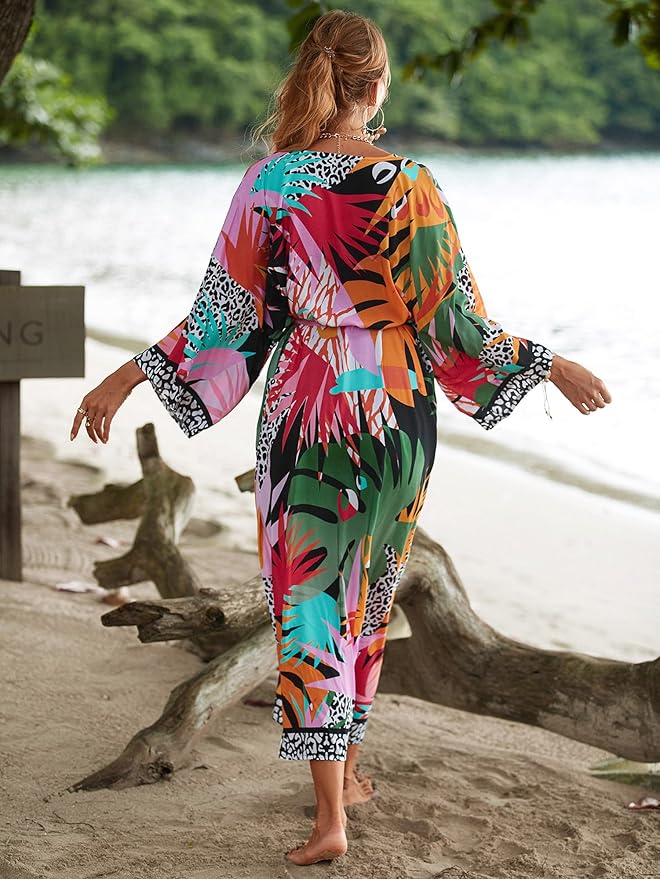 Women Casual Open Front Lightweight Cardigan Long Beach Kimono Cover Up