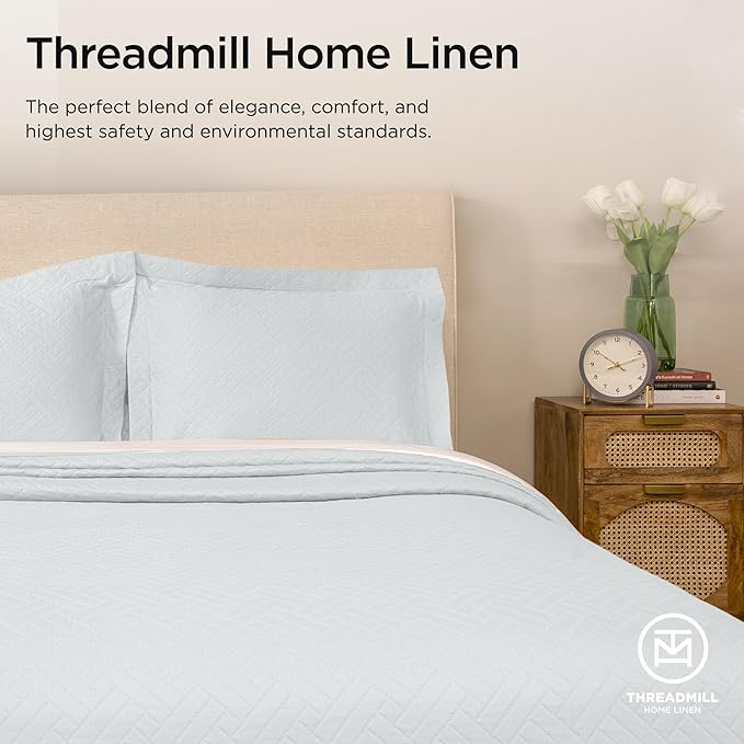 Threadmill Luxury Cotton Blankets for Queen Size Bed |All-Season 100% Cotton Queen Size Blanket | Criss Cross Jacquard Cozy Lightweight, Soft Breathable Coverlet fits Full Size Bed, 90x92 | Light Blue