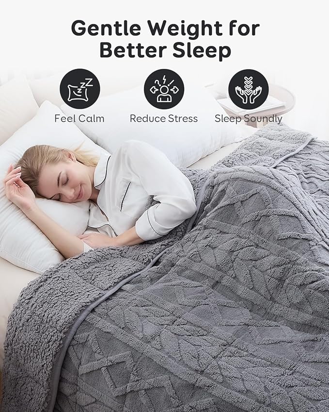 Sivio Weighted Blanket Full Size 15 lbs for Adults, Sherpa Fleece Weighted Blanket Jacquard Heavy Blanket for Sleeping, Reversible Super Soft Warm Cozy Fluffy Blanket for Adult, 48 x 72inches, Grey