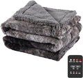 Electric Heated Blanket Throw Size 50" x 60", Super Cozy Warmth Soft with 4 Heating Levels & 4 Hours Auto Off, Plush Faux Fur, Machine Washable, Home Office Use, Gradient Gray